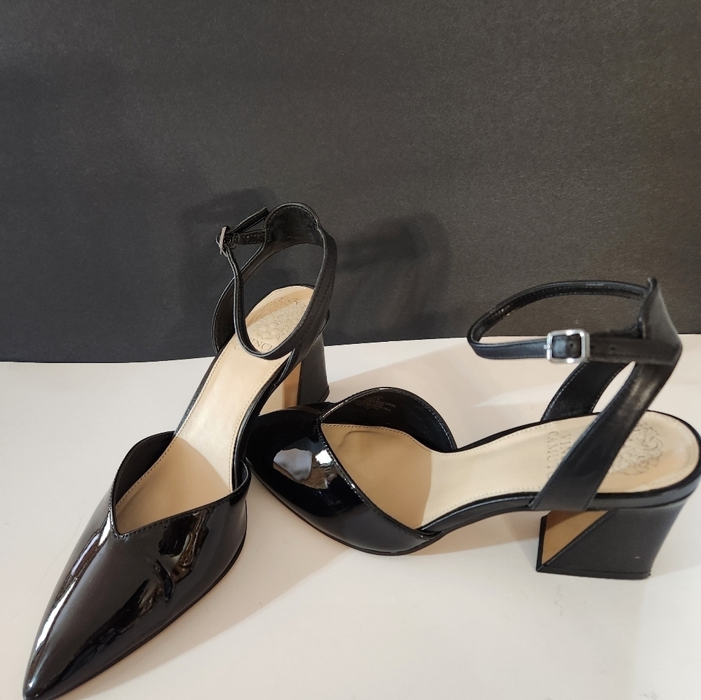 Vince Camuto Black Slingback Heels with Ankle Closure Patent Faux Leather - Picture 11 of 12